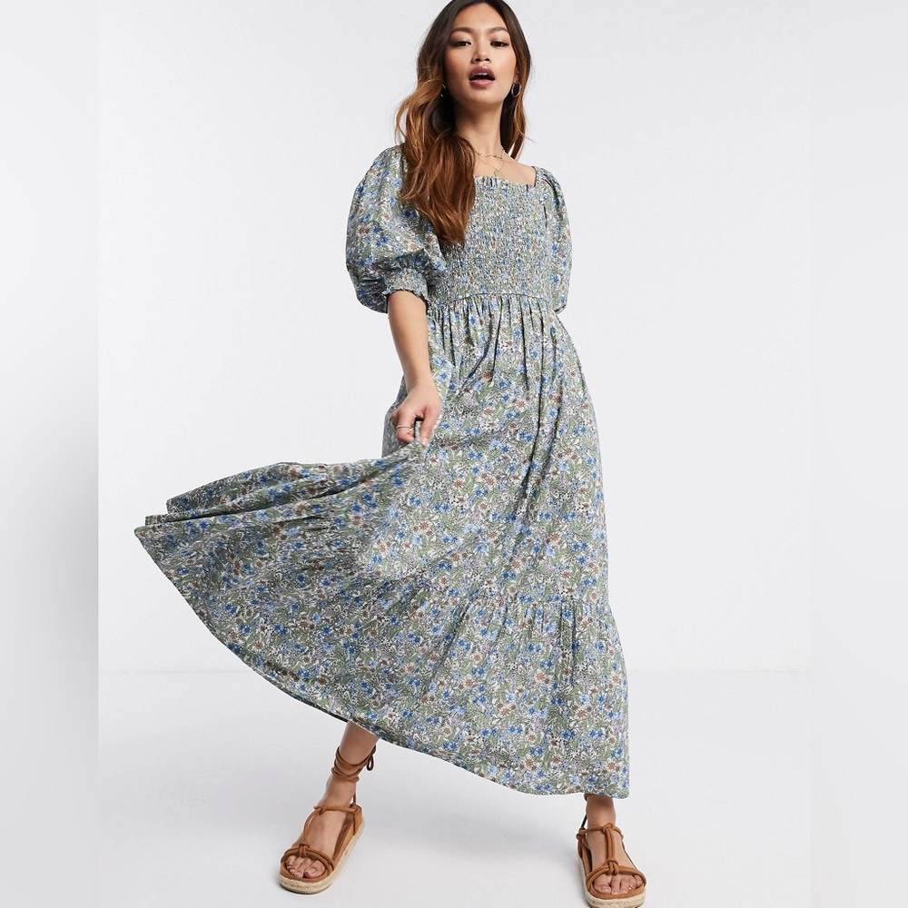Mango puff sleeve maxi dress